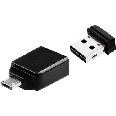 Verbatim Nano Store N GO USB-Zusatzspeicher Smartphone/Tablet Schwarz 16 GB USB 2.0, Micro USB 2.0