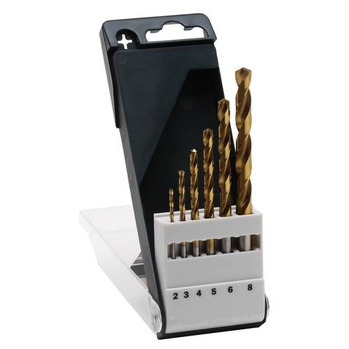 Bosch Accessories 2609255113 HSS Metall-Spiralbohrer-Set 6teilig 2 mm, 3 mm, 4 mm, 5 mm, 6 mm, 8 mm TiN DIN 338 Zylinder...