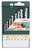 Packung mit acht Bosch-Bohrern unterschiedlicher Größe, geeignet für Arbeiten auf Ziegelstein, abgebildet mit Bohrer und Ziegelwand.