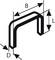 'Diagram eines U-förmigen Metallbügels mit Abmessungen: Breite (B), Länge (L) und Durchmesser (D), angezeigt durch Pfeile.'