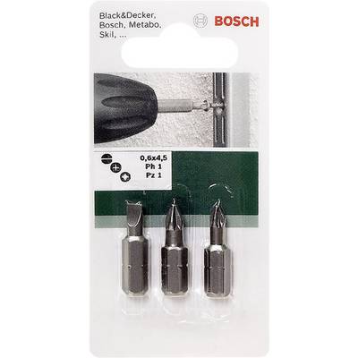'Drei Schraubendreher-Bits in Blisterverpackung, geeignet für Black & Decker, Bosch, Metabo, Skil. Einsätze: Ph 1, Pz 1, 0,6x4,5.'