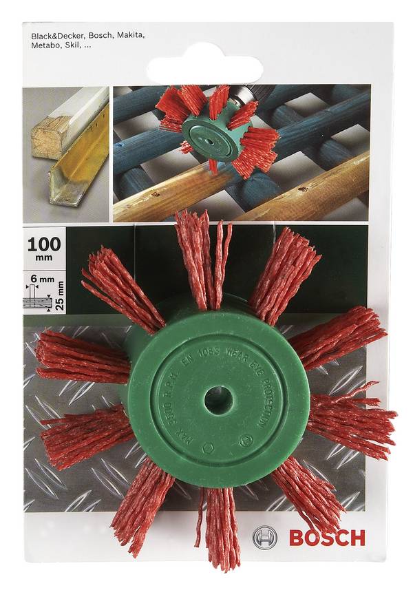 Bosch Accessories Fächerbürste für Bohrmaschinen – Nylondraht mit Korund Schleifmittel K80, 100 mm Durchmesser = 100 mm  Schaft-Ø 6 mm 2609256543 1 St.
