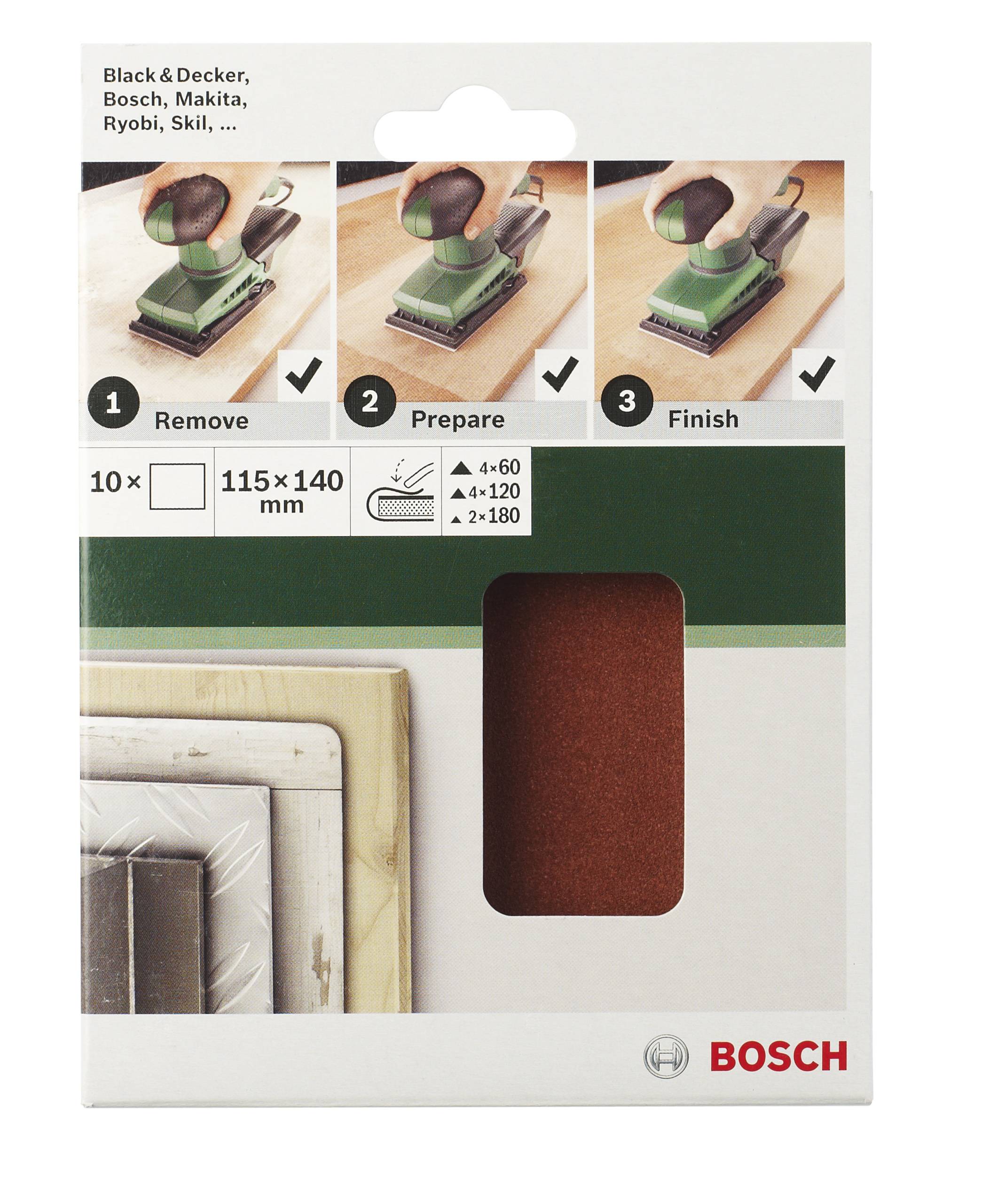 BOSCH Schwingschleifpapier-Set ungelocht Körnung 60, 120, 180 (L x B) 140 mm x 115 mm 2609256B18 1 S