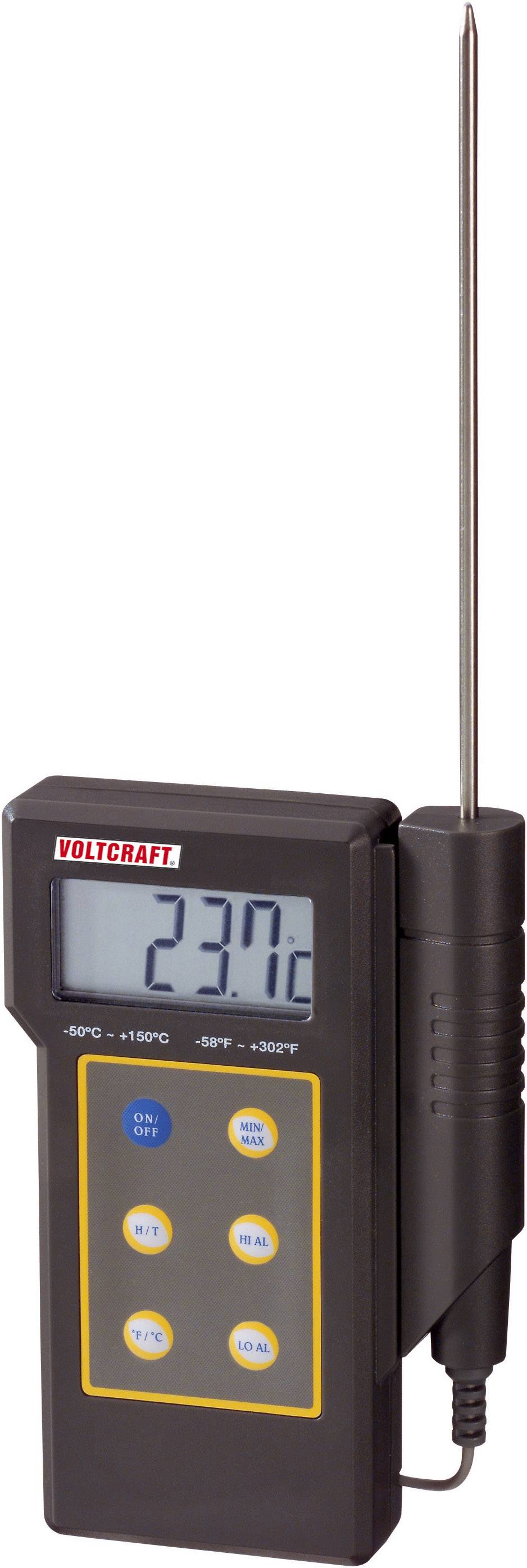 Hand-Thermometer mit digitalem Display zeigt eine Temperatur von 23,7°C an. Das Gerät hat mehrere Tasten zur Bedienung.