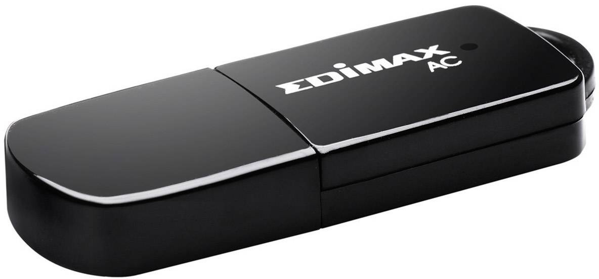 Schwarzer USB-WLAN-Adapter mit der Aufschrift 'EDIMAX AC'.