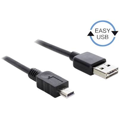 Delock USB-Kabel USB 2.0 USB-A Stecker, USB-Mini-B Stecker 3.00 m Schwarz beidseitig verwendbarer Stecker, vergoldete St