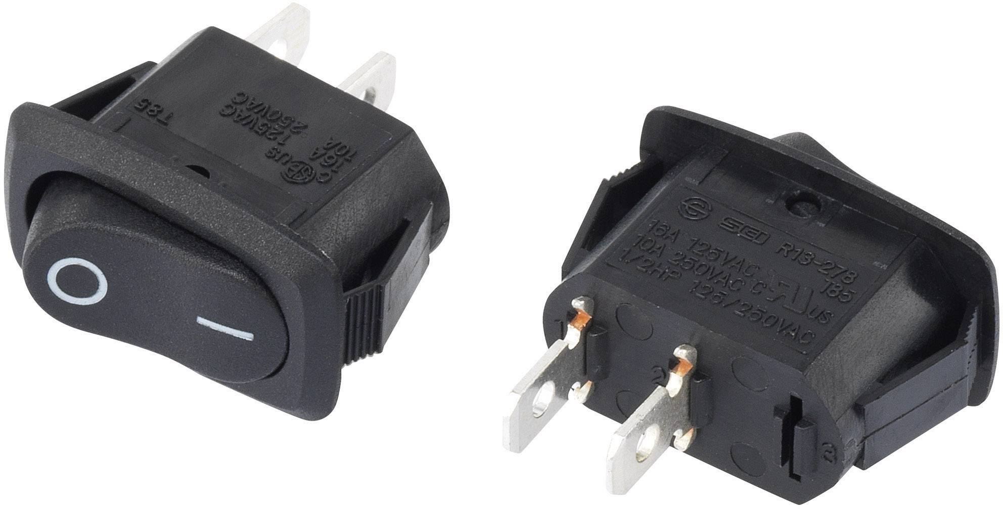 Zwei schwarze Wippschalter mit Beschriftung 'ON' und 'OFF', jeweils mit drei Metallpins für elektrische Verbindung sichtbar.