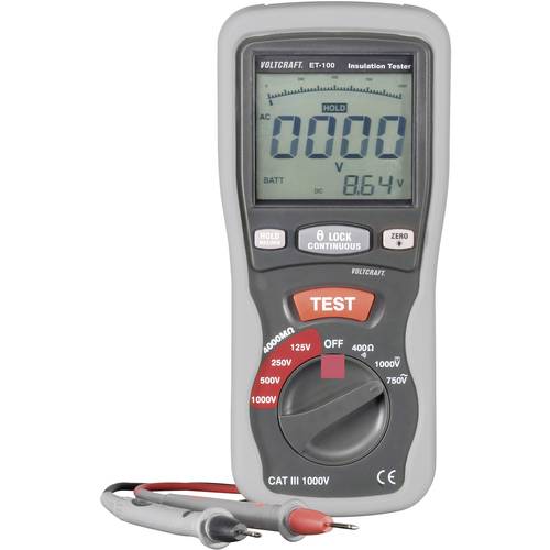 VOLTCRAFT ET-100 Isolationsmessgerät kalibriert (ISO) 125 V, 250 V, 500 V, 1000 V 400 MΩ
