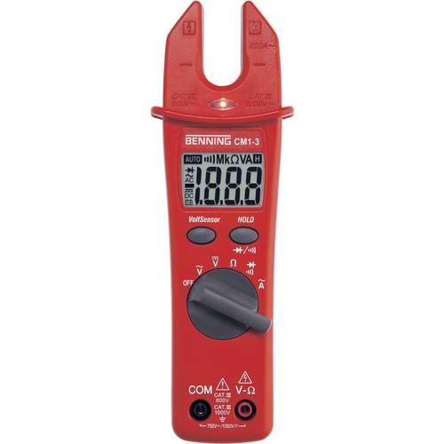 Benning CM 1-3 Stromzange, Hand-Multimeter kalibriert (DAkkS-akkreditiertes Labor) digital CAT III 1000 V, CAT IV 600 V ...