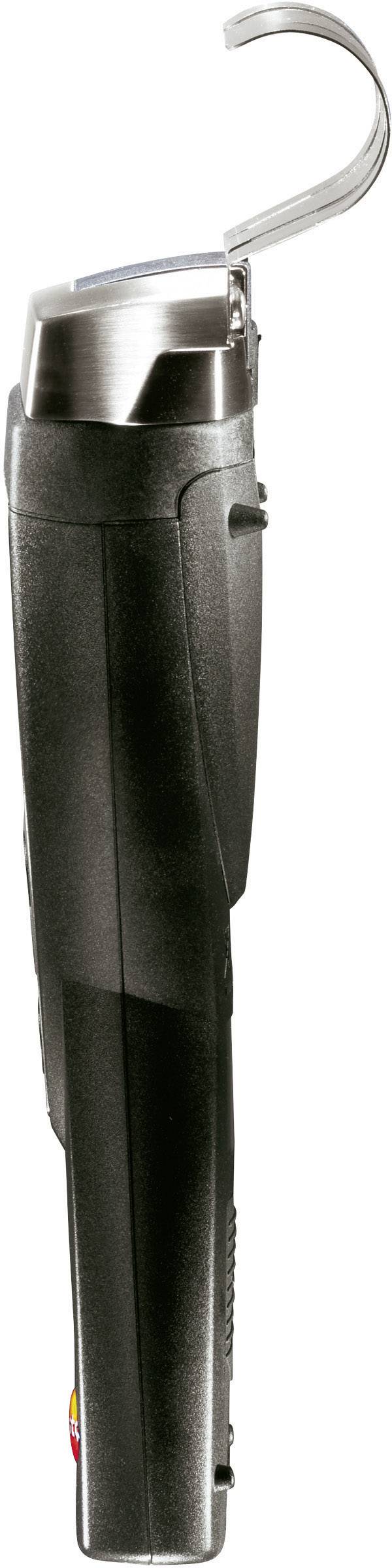 Ein digitaler Messschieber in seitlicher Ansicht, mit einem gebogenen Haken oben. Hauptsächlich in Schwarz mit Metallakzenten.