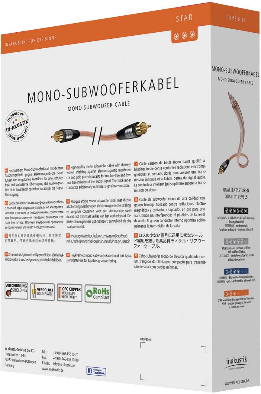 Inakustik 003082751 Cinch Audio Anschlusskabel [1x Cinch-Stecker - 1x Cinch-Stecker] 7.50 m Transparent vergoldete Steck-4