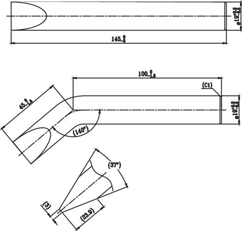 Technische Zeichnung mit Maßen: Oben langer, schmaler Gegenstand von 146,8 cm; unten ein ähnlicher Gegenstand von 101,1 cm mit 9 cm Breite. Skizzen zeigen Umrisse und Details.