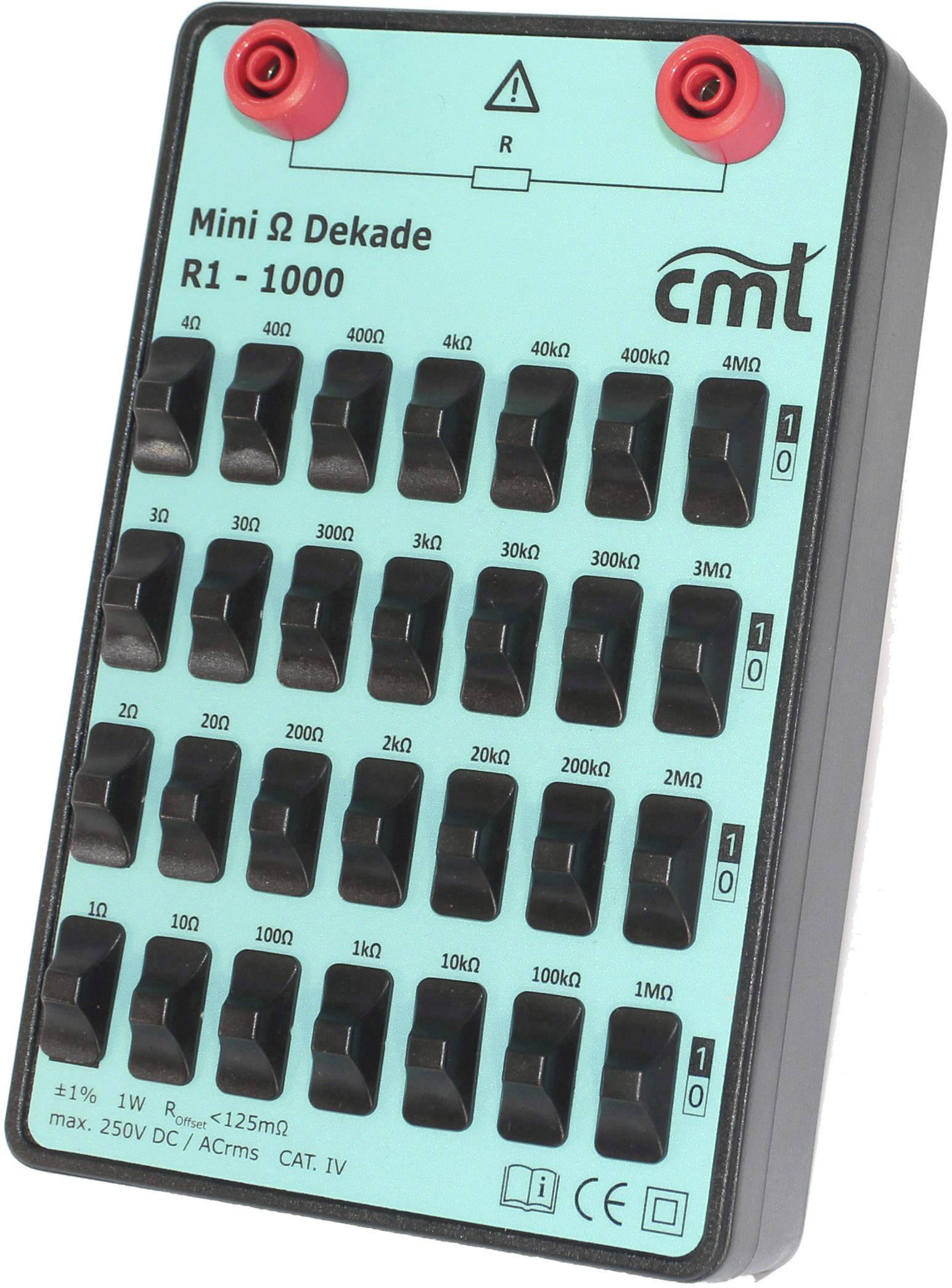 Ein widerstandeinstellbares Mini-Ω-Dekade-Gerät mit mehreren Schaltern und Widerstandsoptionen von 1Ω bis 1MΩ, geeignet für elektrische Tests.