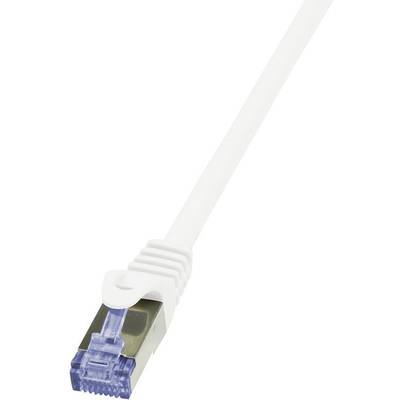 LogiLink CQ3011S RJ45 Netzwerkkabel, Patchkabel CAT 6a S/FTP 0.25 m Weiß Flammwidrig, mit Rastnasenschutz 1 St.