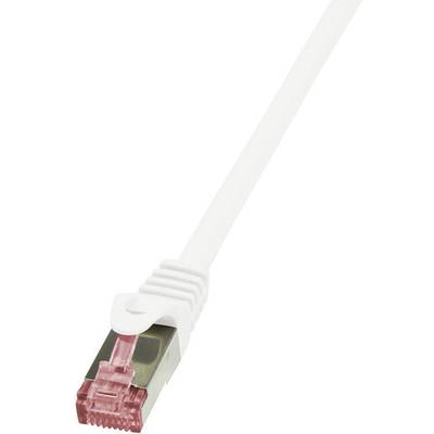 LogiLink CQ2011S RJ45 Netzwerkkabel, Patchkabel CAT 6 S/FTP 0.25 m Weiß Flammwidrig, mit Rastnasenschutz 1 St.