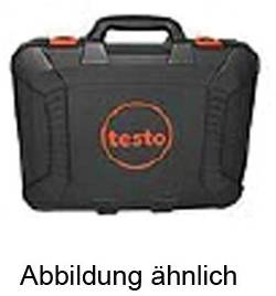 Schwarzer Koffer mit orangefarbenem 'testo' Logo, unter dem Bild steht 'Abbildung ähnlich'.