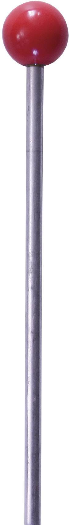 Metallische Stecknadel mit rotem Kopf, isoliert auf weißem Hintergrund.