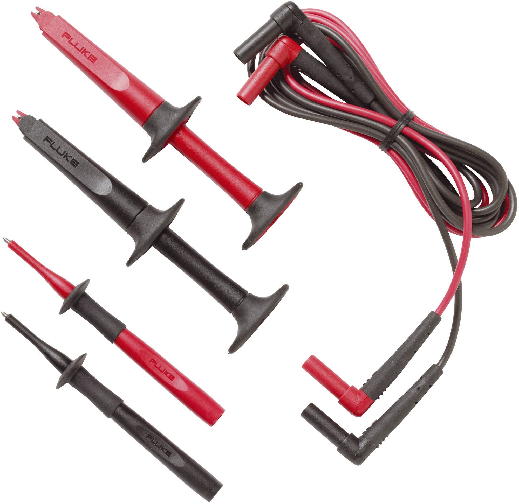 Messleitungen und Prüfspitzen in Rot und Schwarz, geeignet für elektronische Messungen mit Multimetern.