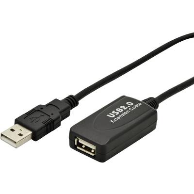 Ein schwarzes USB 2.0-Verlängerungskabel mit männlichem und weiblichem Anschluss, geeignet zur Erweiterung der Reichweite von USB-Geräten.