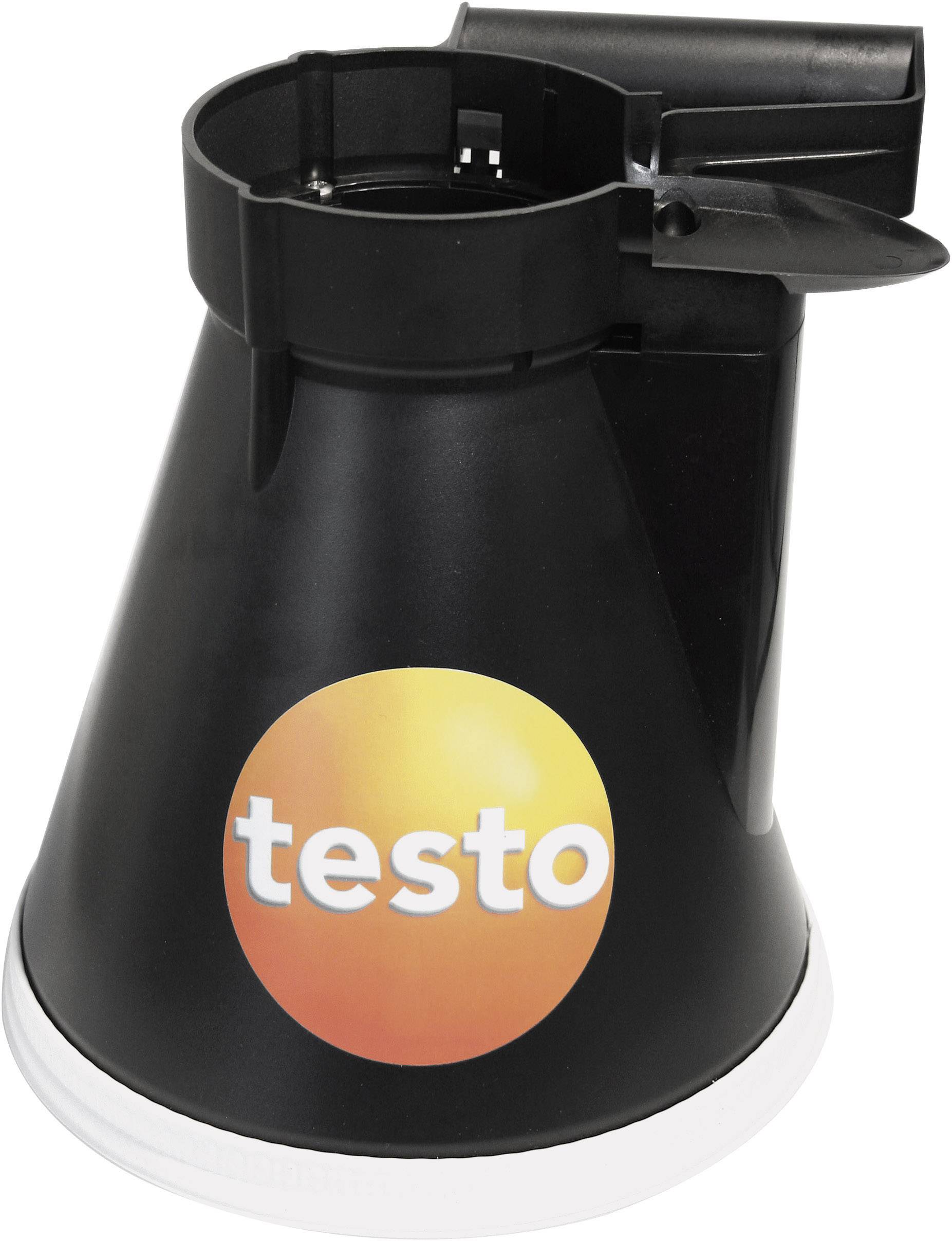 Schwarzer Trichter mit orangefarbenem Logo 'testo', vermutlich Teil eines Messgeräts oder Zubehörs im technischen Bereich.