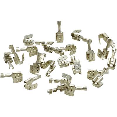 Ein Haufen kleiner Metallstecker mit unterschiedlichen Formen und Klemmen, die für elektrische Verbindungen verwendet werden.