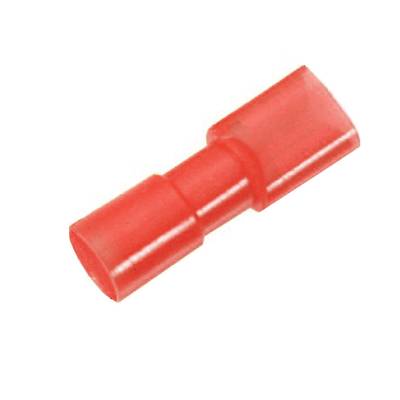 Ein rotes elektrisches Verbinderstück, zylindrisch geformt, dient zur Verbindung von Kabeln oder Drähten.