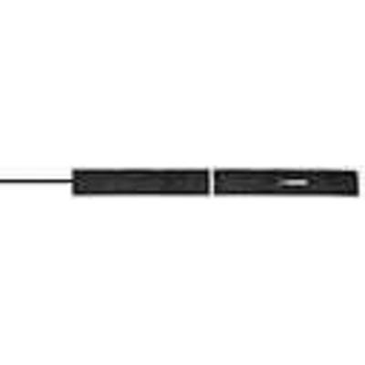 Ladegerät mit festem Kabel, rechteckige Form, schwarze Farbe, USB-Anschluss an der Seite.