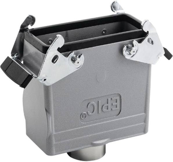 Grau-metallic Gehäuse mit Metallklammern und dem Schriftzug 'EPIC' auf der Vorderseite, verwendet für industrielle elektr. Verbindungen.