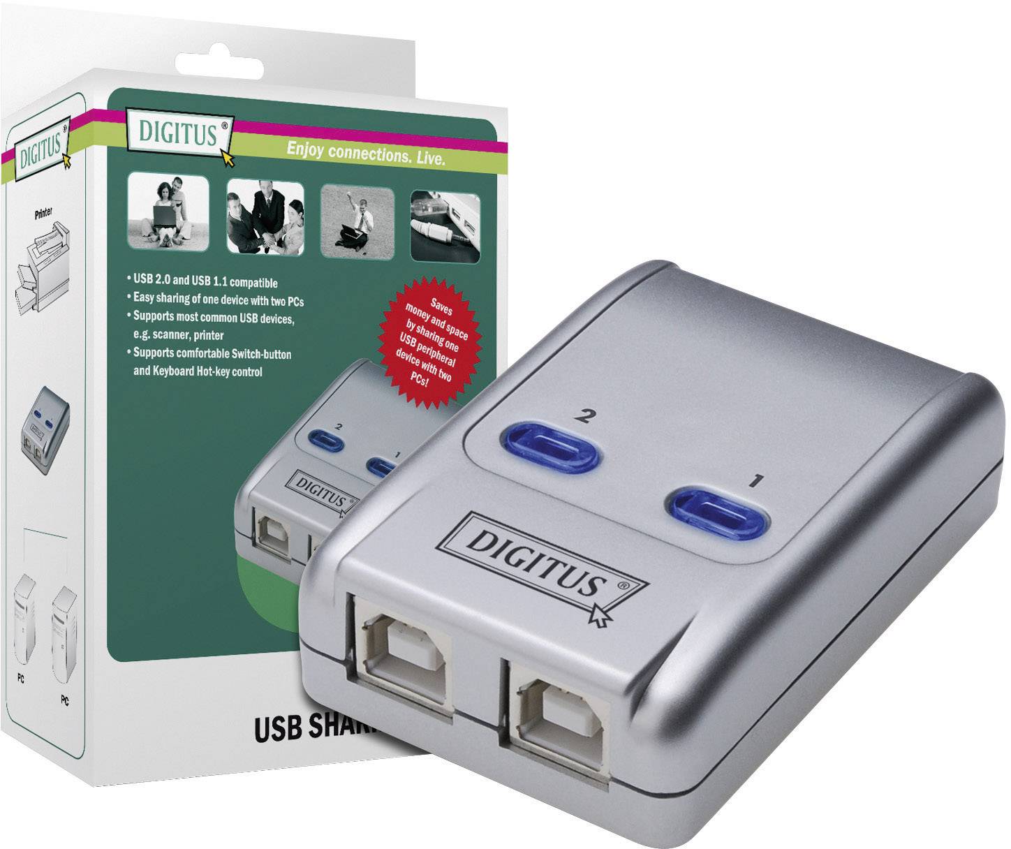 DIGITUS USB 2.0 Sharing Switch, 2-fach (11003293)-1