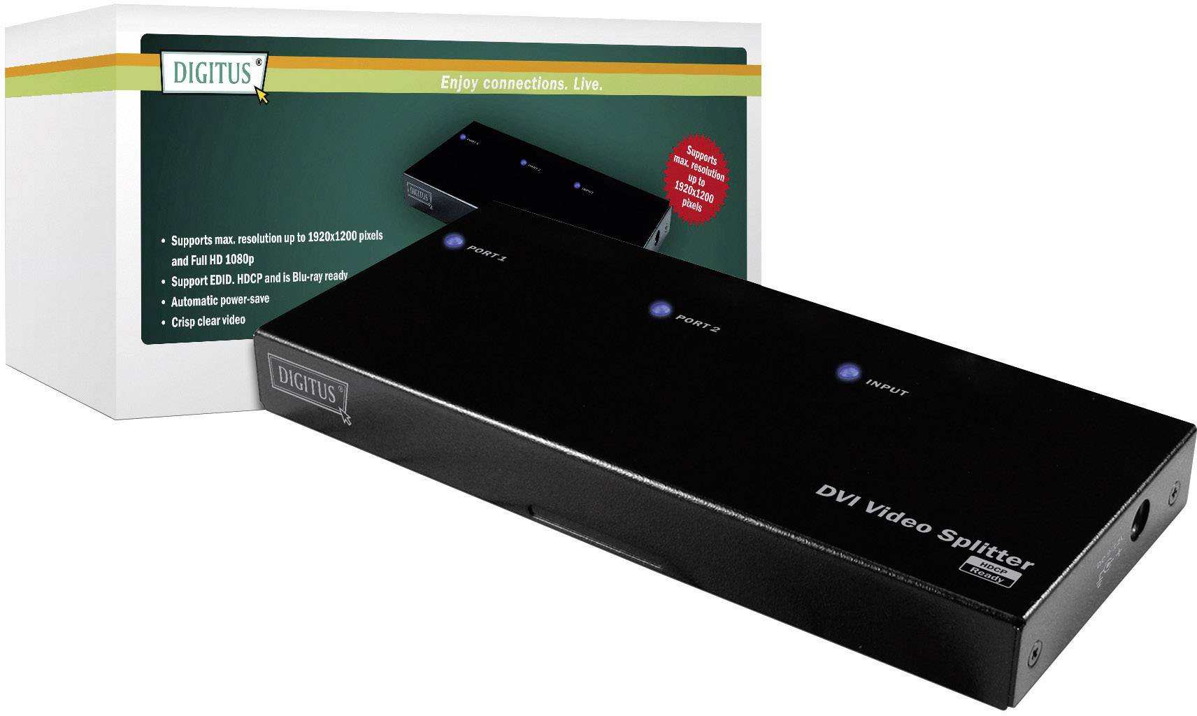 Digitus DS-41211 2 Port DVI-Splitter 1920 x 1200 Pixel Schwarz-1