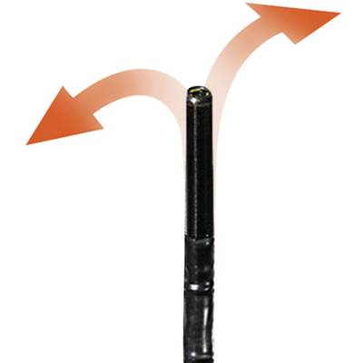 Ein schwarzer Stab zeigt nach oben, umgeben von zwei roten Pfeilen, die nach links und rechts weisen und Bewegung oder Optionen symbolisieren.