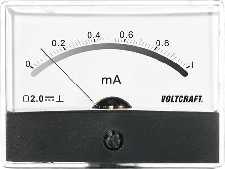 Analoges Einbau-Milliamperemeter (mA) von VOLTCRAFT mit einer Gleichstrom-Skala von 0 bis 1 mA für präzise Messungen.