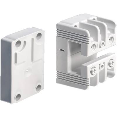 Zwei weiße, rechteckige elektrische Bauteile aus Kunststoff, eines davon geöffnet, zeigen Schraubanschlüsse und Gehäusestruktur.
