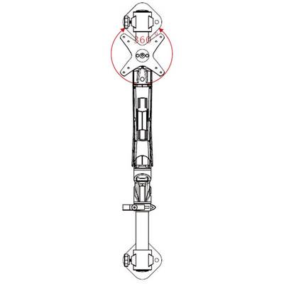 Technische Zeichnung einer mechanischen Komponente mit rot markiertem Kreis und Maßen, möglicherweise Teil eines mechanischen Systems.