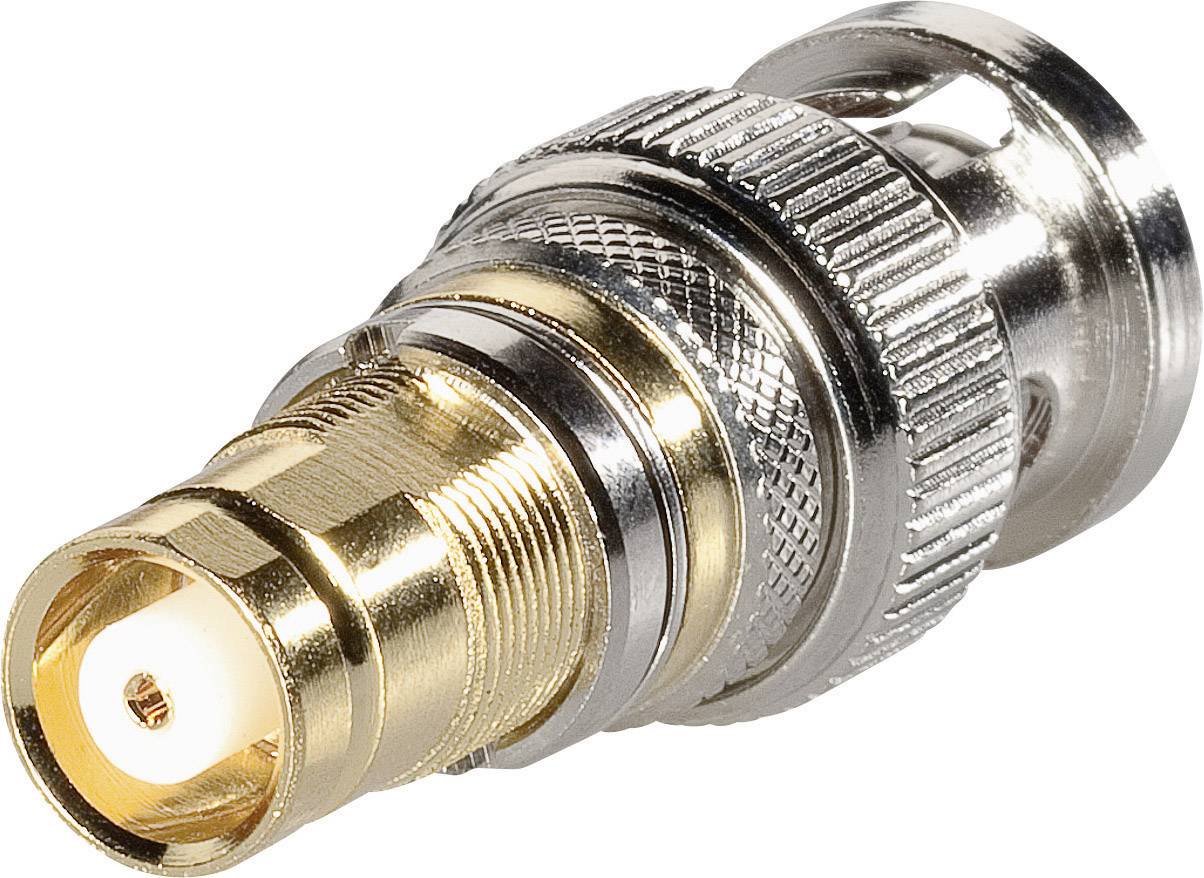 Ein goldener BNC-Stecker-Adapter mit Buchse und Schraubverschluss. Wird häufig in elektrischen Verbindungen und Signalübertragungen verwendet.