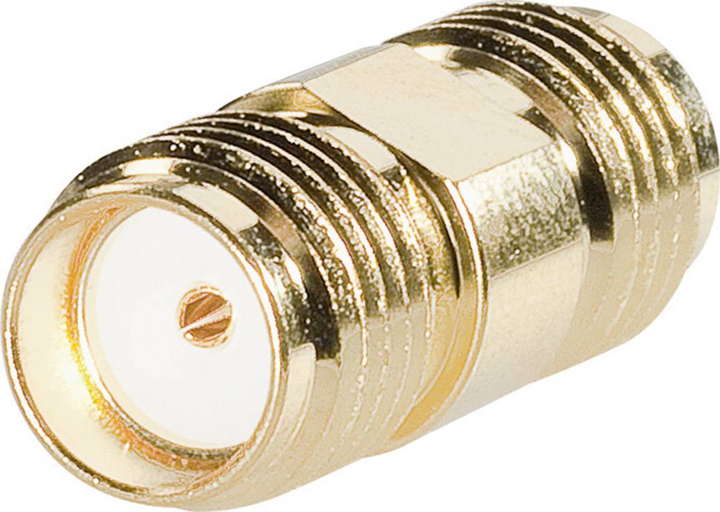 Ein goldfarbener Koaxialverbinder mit geriffelter Oberfläche für besseren Halt, geeignet zur Verbindung von Antennenkabeln.