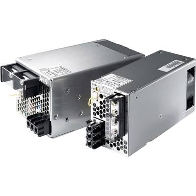 Zwei silberne Netzteile nebeneinander, mit Lüftergittern und Stromanschlüssen sichtbar, geeignet für Computer oder elektronische Geräte.