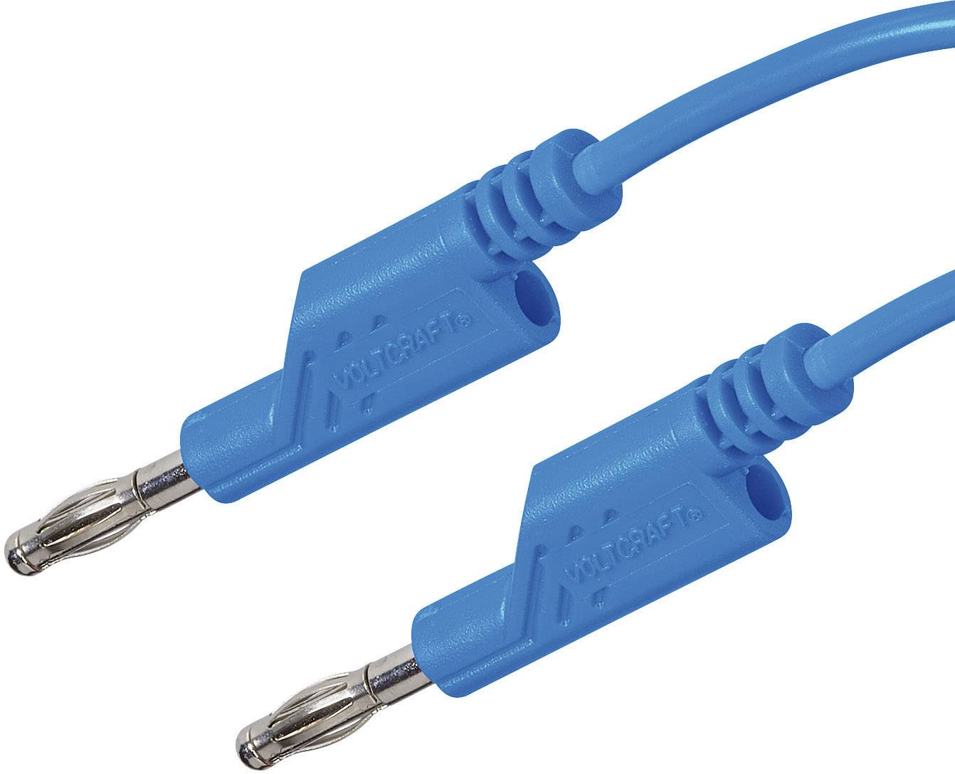 Zwei blaue Bananenstecker mit isolierten Gehäusen. Sie sind für elektrische Verbindungen oder Messgeräte gedacht.
