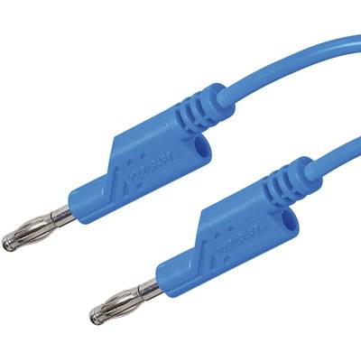 Zwei blaue Bananenstecker mit isolierten Gehäusen. Sie sind für elektrische Verbindungen oder Messgeräte gedacht.