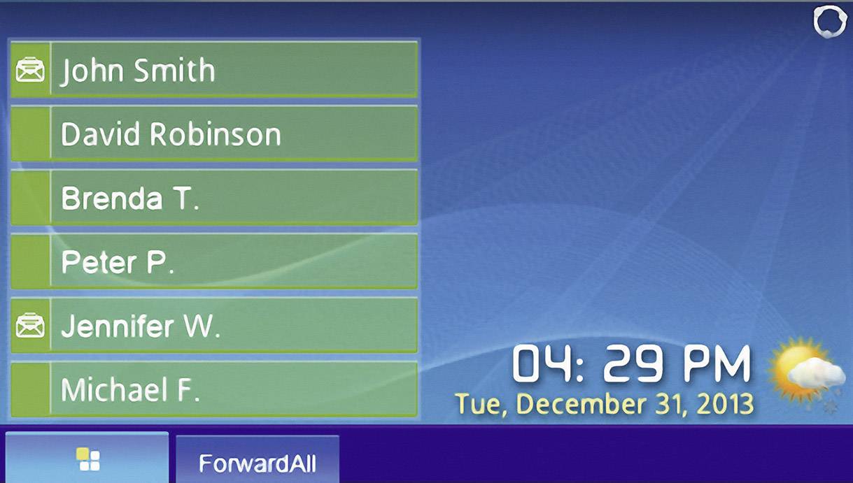 'Bildschirm eines Messengers mit sechs Kontakten: John Smith, David Robinson, Brenda T., Peter P., Jennifer W., Michael F. Datum: 31.12.2013, 16:29 Uhr.'