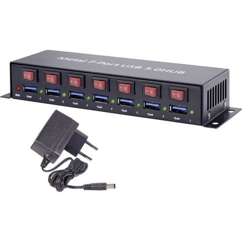 Thumbnail - Renkforce RF-3269622 7 Port USB 3.2 Gen 1-Hub (USB 3.0) Metallgehäuse, einzeln schaltbar, zur Wandmontage Schwarz