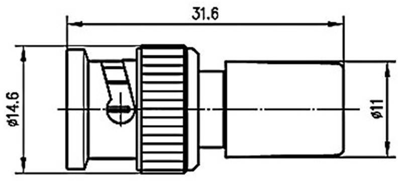 Technische Zeichnung eines Steckverbinders mit Maßangaben: Länge 31,6 mm; Durchmesser 14,6 mm und 11 mm.