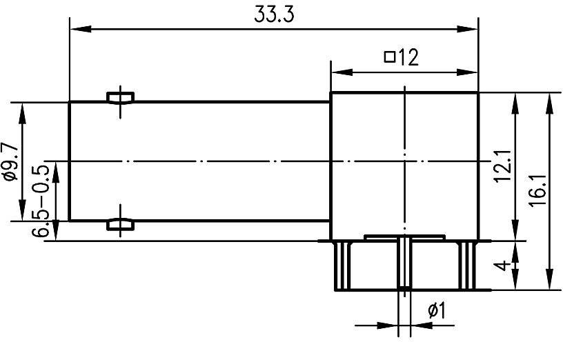 Technische Zeichnung eines zylindrischen Bauteils mit Maßen: Länge 33,3 mm, Durchmesser 12 mm, andere Maße detailliert angegeben.