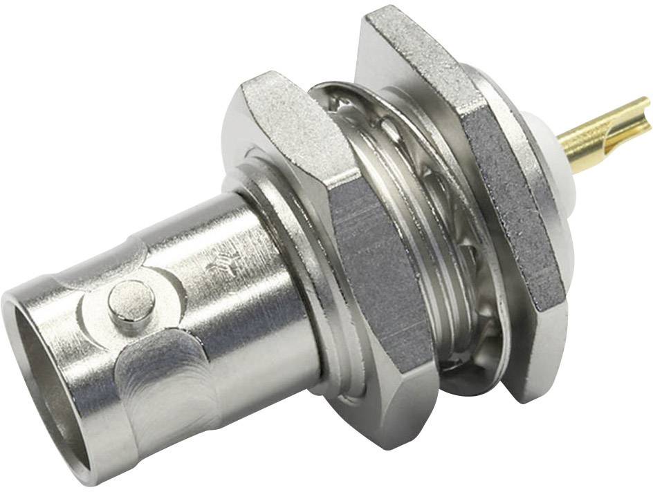 Koaxialer RF-Steckverbinder, silber, mit Außengewinde und Innenpin für Hochfrequenzanwendungen. Ideal für elektronische Geräte.