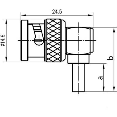 Technische Zeichnung eines Rohrverbinder-Winkels mit Maßen: 24,5 mm Länge, Durchmesser 14,6 mm. Zeigt Details und Anschlüsse.