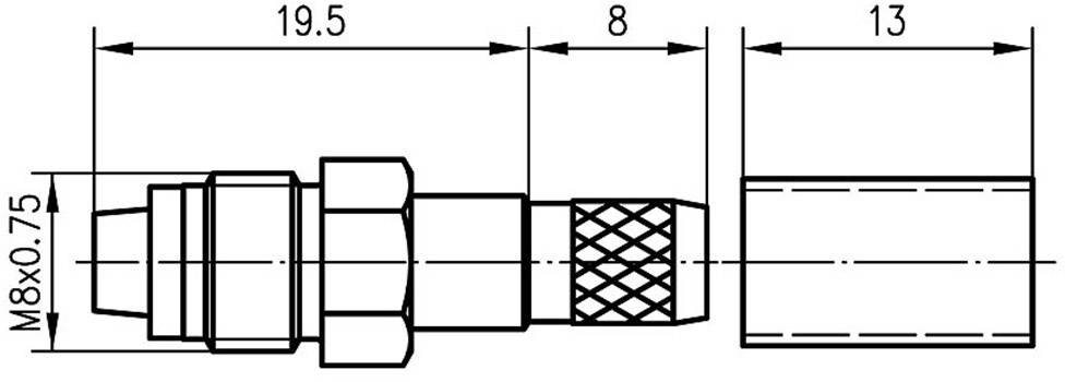 Technische Zeichnung eines Anschlussstücks mit den Maßen: 19,5 mm, 8 mm, 13 mm; Gewinde M8x0,75.