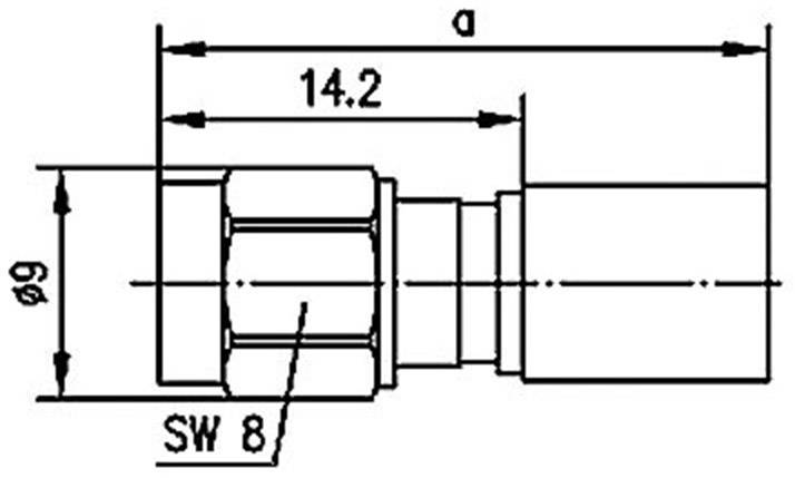Technische Zeichnung einer Schraubverbindung mit Bemaßungen: Durchmesser 9 mm, Länge 14,2 mm, Schlüsselweite 8 mm.