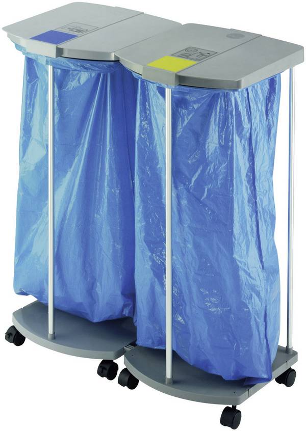 Müllsackständer mit 250 blauen Wertstoffsäcken ProfiLine MSS XXXL 2 x 120 l HxBxT 1000 x 880 x 450 mm fahrbar.