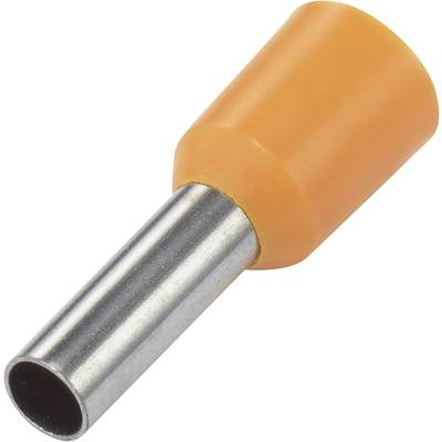 Abgebildet ist eine orangefarbene Aderendhülse mit einem metallischen Röhrenende, verwendet zur Kabelverbindung in Elektroinstallationen.