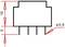 Diagramm eines elektronischen Bauteils mit vier Anschlüssen. Höhe 20 mm, Durchmesser eines Anschlusses 0,6 mm.